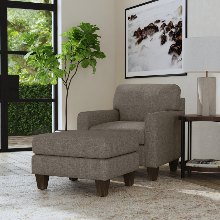 Monroe Upholstered Club Chair with Ottoman Flexsteel Fabric or Leather Type Tan Polyester